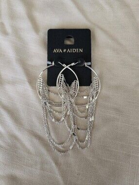 Ava & Aiden Silver Layered Chain Hoop Earrings